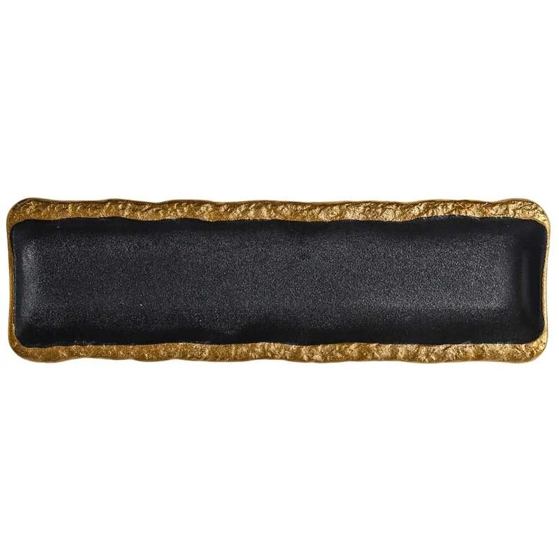 Black Ceramic Sushi Plate With Gold Rim (5)