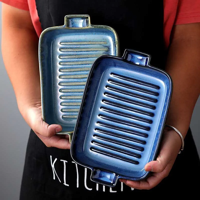 Black Stone Texture Ceramic Baking Dish With Handles (1)