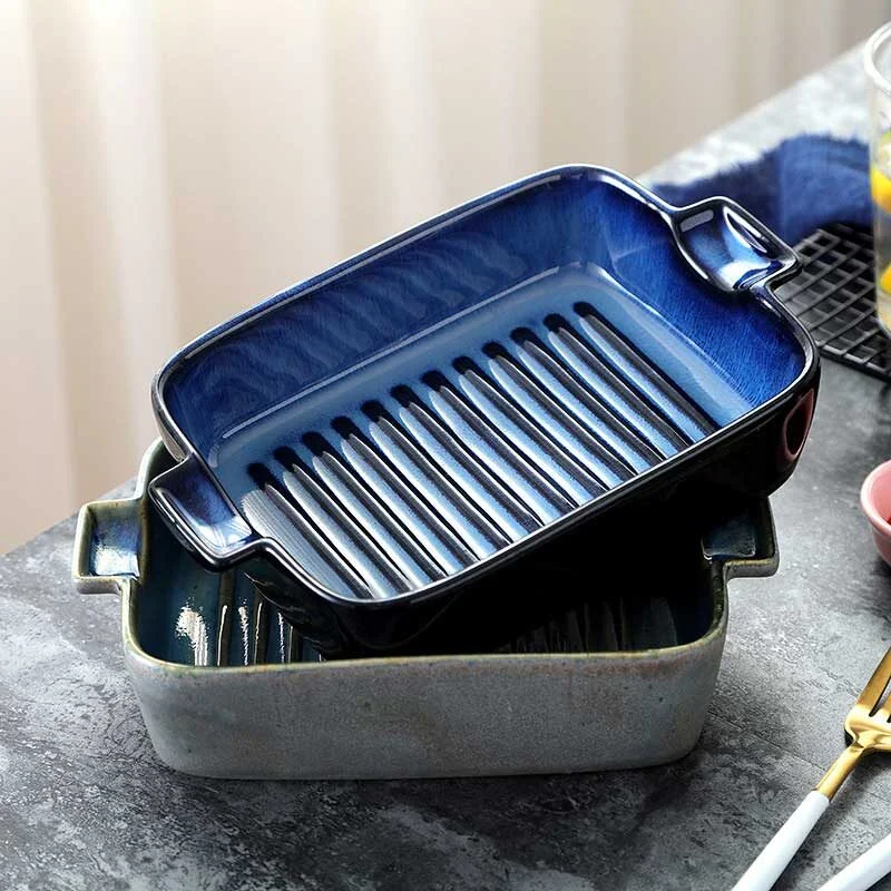 Black Stone Texture Ceramic Baking Dish With Handles (4)
