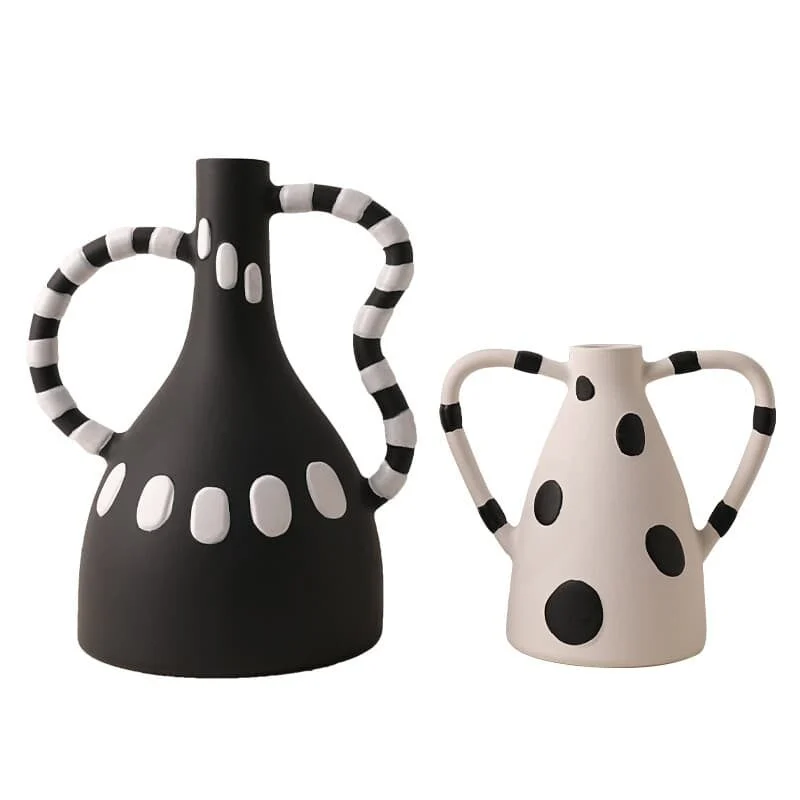 Black & White Polka Dot Ceramic Vase Set (1)