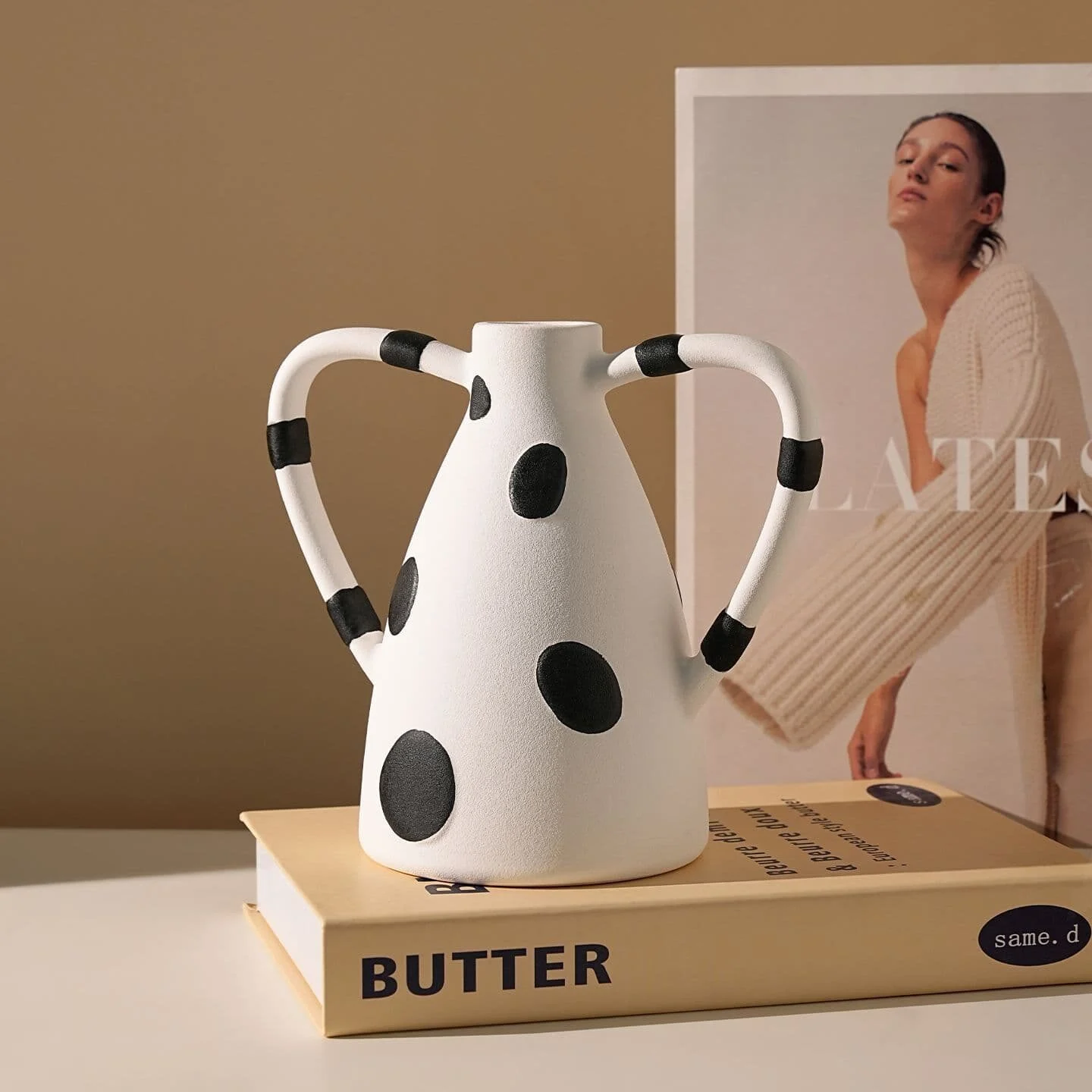 Black & White Polka Dot Ceramic Vase Set (2)