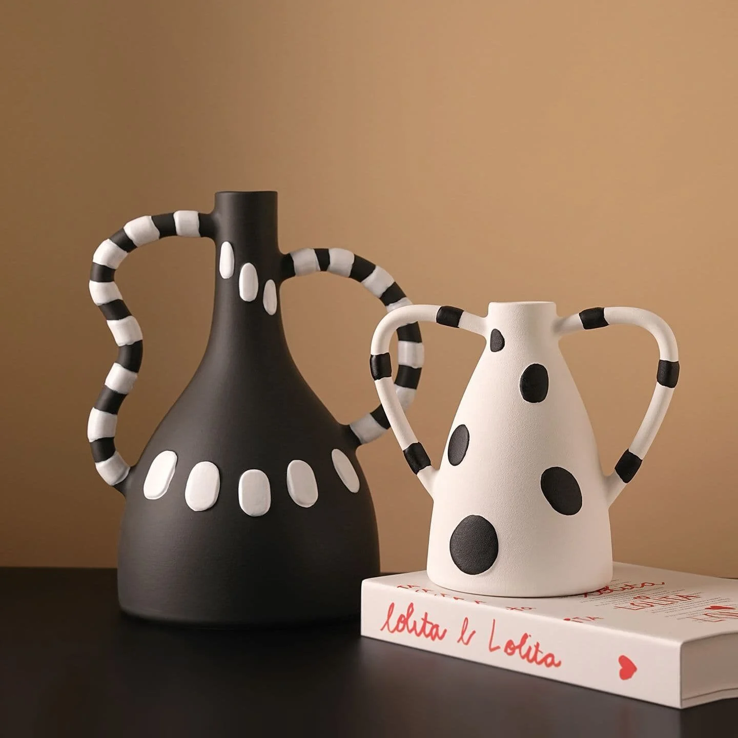 Black & White Polka Dot Ceramic Vase Set (4)