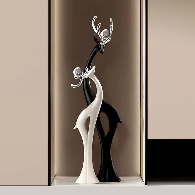 Black & White Resin Deer Figurine Pair (3)