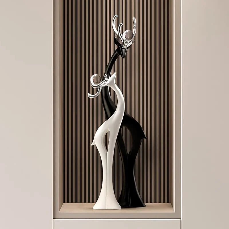 Black & White Resin Deer Figurine Pair (4)