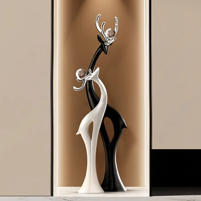 Black & White Resin Deer Figurine Pair (5)
