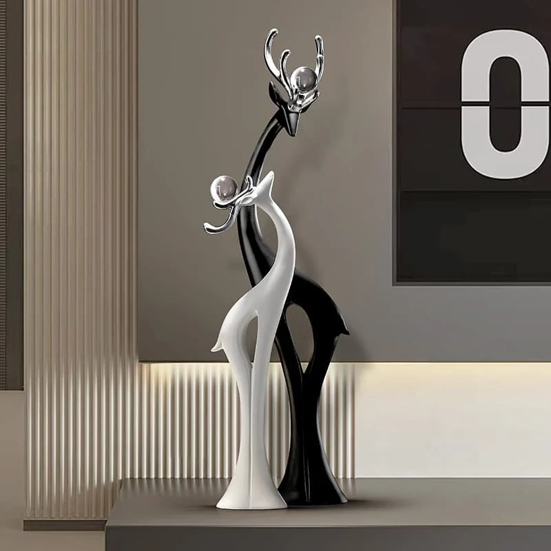 Black & White Resin Deer Figurine Pair (6)