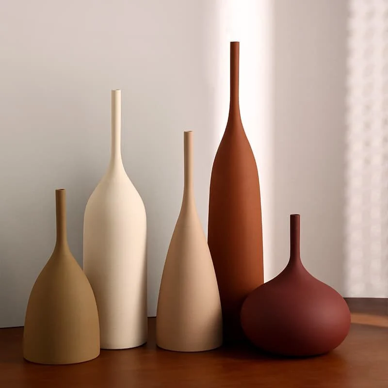 Brushed Ceramic High Neck Vase Minimalist Modern Décor (6)