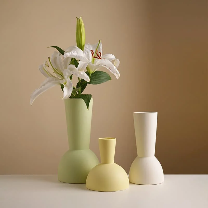 Creamy Geometric Morandi Ceramic Vase – Minimalist Home Décor (1)