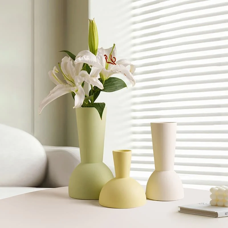 Creamy Geometric Morandi Ceramic Vase – Minimalist Home Décor (3)