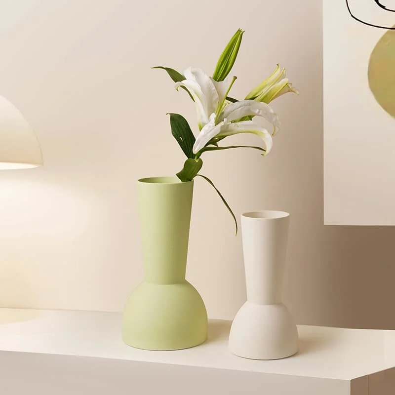 Creamy Geometric Morandi Ceramic Vase – Minimalist Home Décor (4)