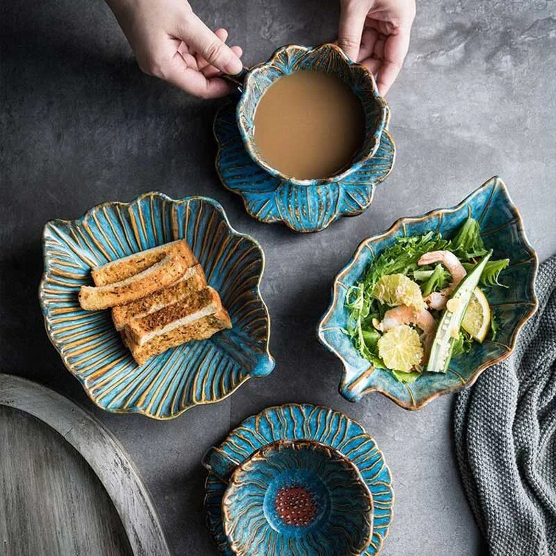 Creative Kiln Transmutation Blue Vintage Irregular Ceramic Plate (2)