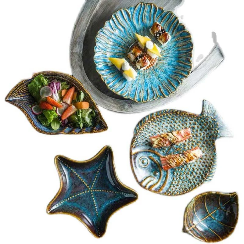 Creative Kiln Transmutation Blue Vintage Irregular Ceramic Plate (4)