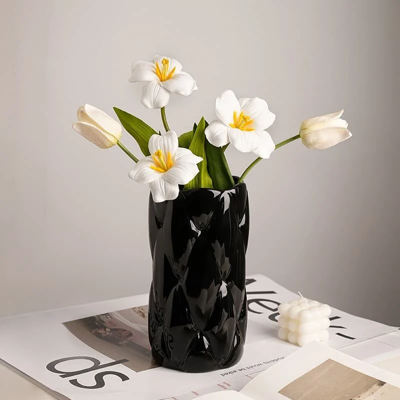 Cylindrical Diamond Pattern Ceramic Vase (1)