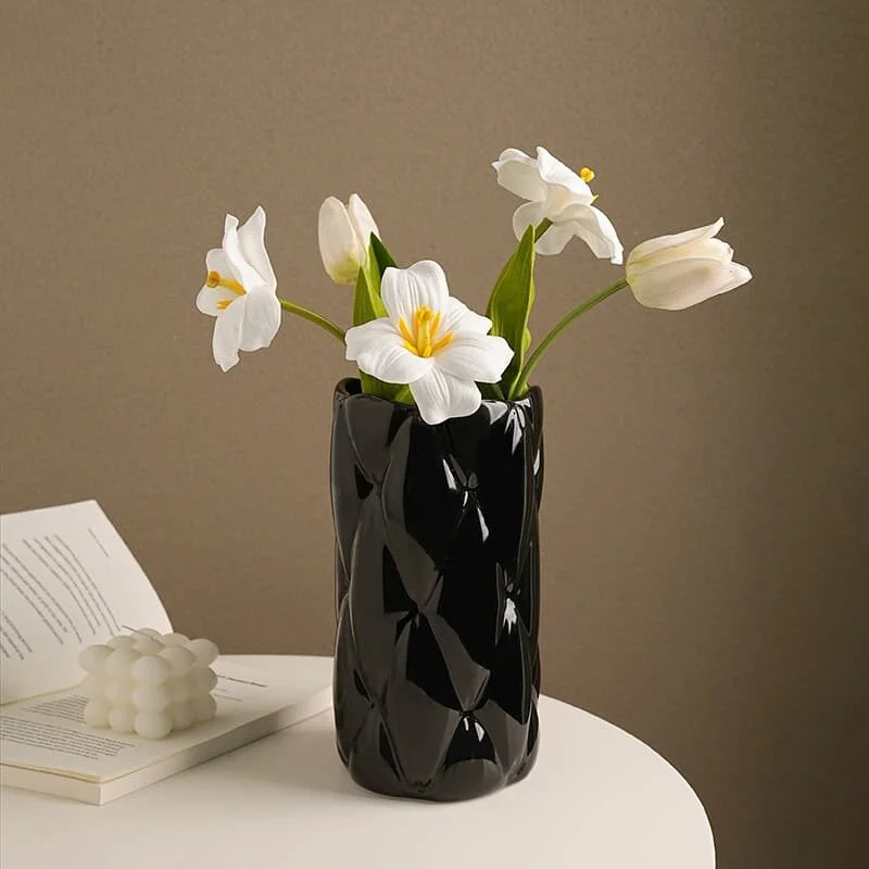 Cylindrical Diamond Pattern Ceramic Vase (5)