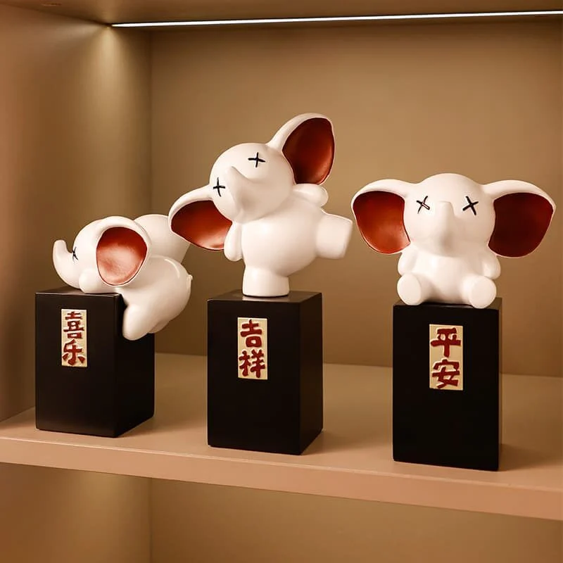 Elephant Duo Resin Figurines – Auspicious Home Décor (2)