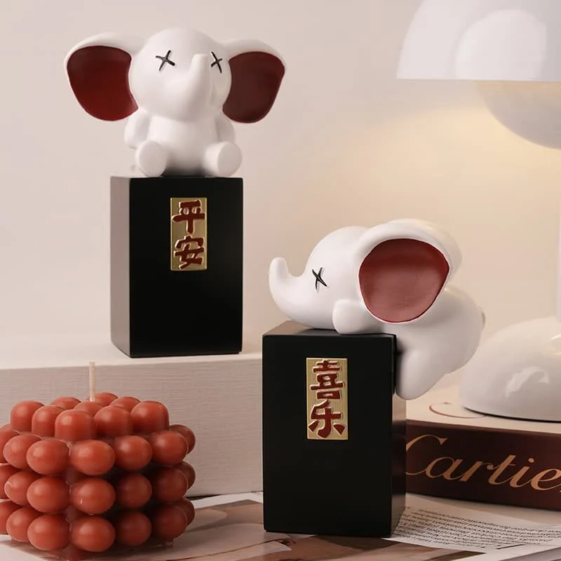 Elephant Duo Resin Figurines – Auspicious Home Décor (3)