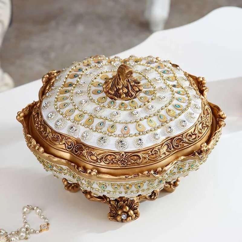 European Style Rotating Resin Fruit Plate – Metallic Finish With Gemstone Accents (3)