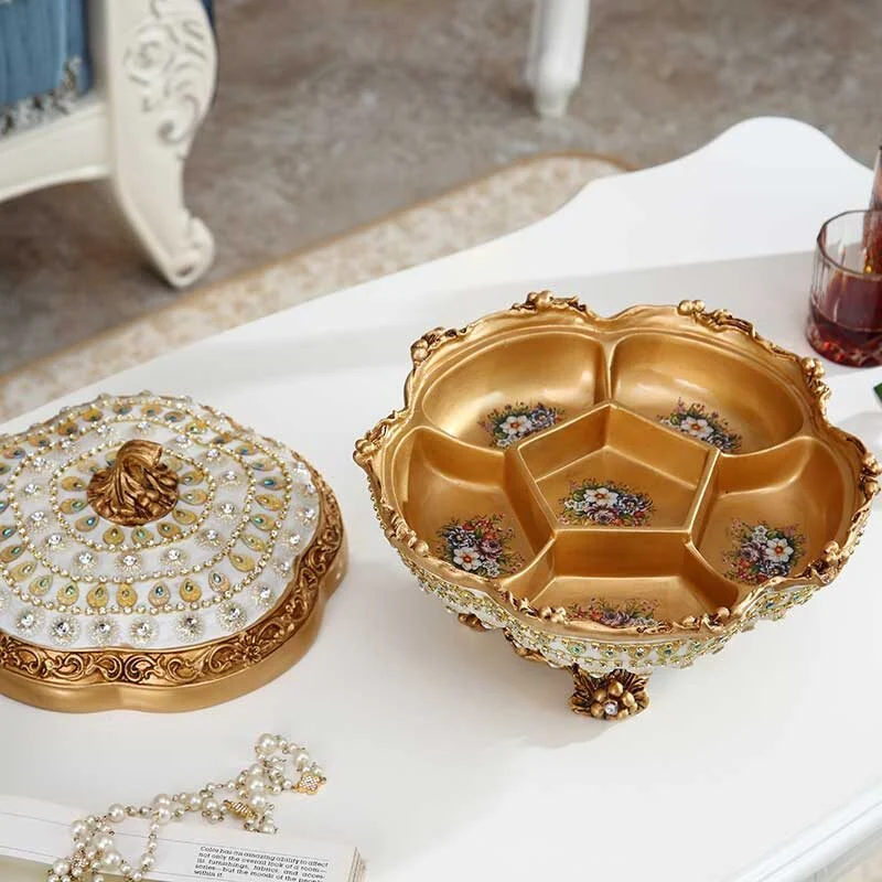 European Style Rotating Resin Fruit Plate – Metallic Finish With Gemstone Accents (4)