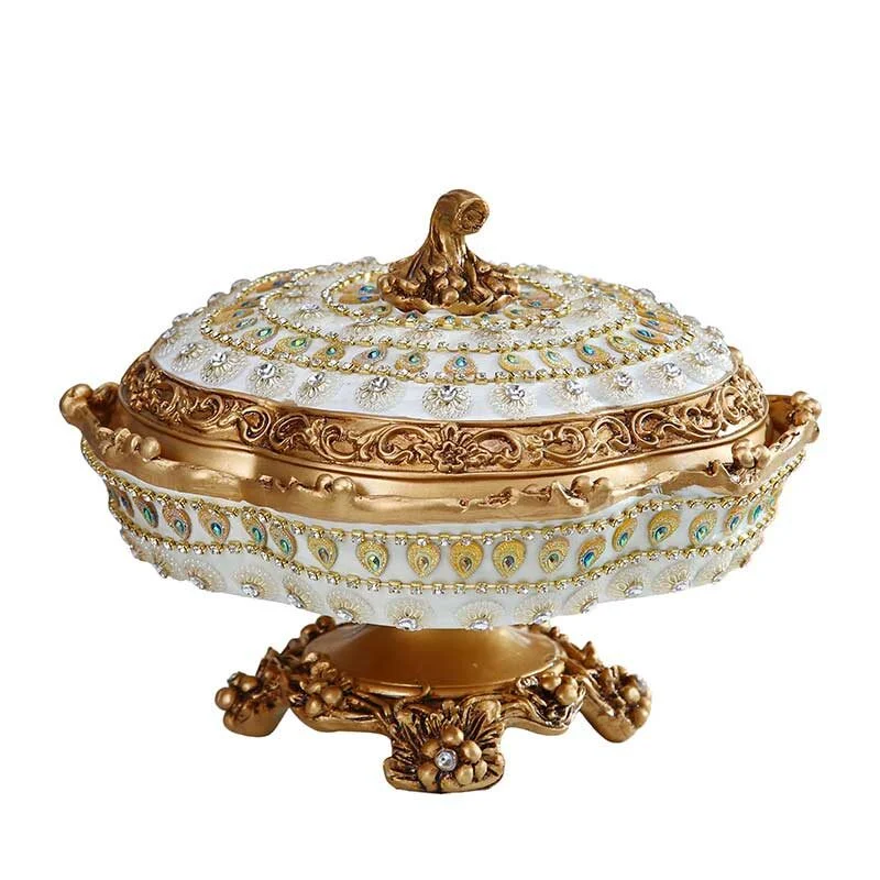 European Style Rotating Resin Fruit Plate – Metallic Finish With Gemstone Accents (5)