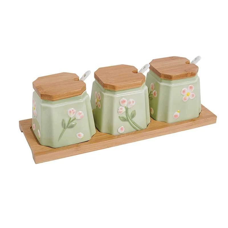 Floral Relief Ceramic Spice Jar Set (1)