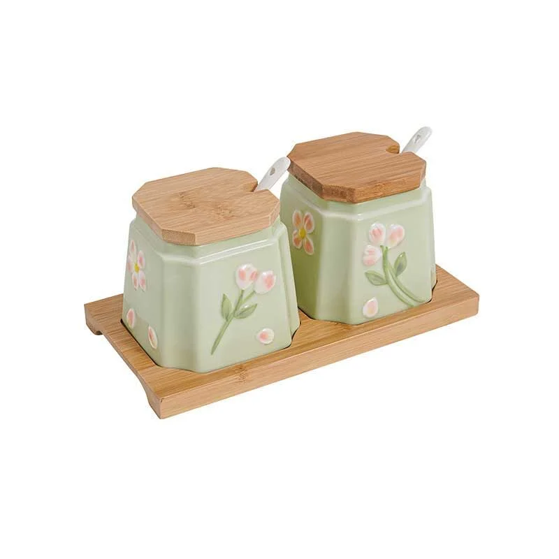 Floral Relief Ceramic Spice Jar Set (7)