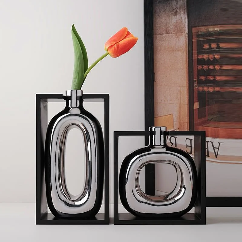 Framed Square Ceramic Vase – Wooden Frame Home Décor (1)