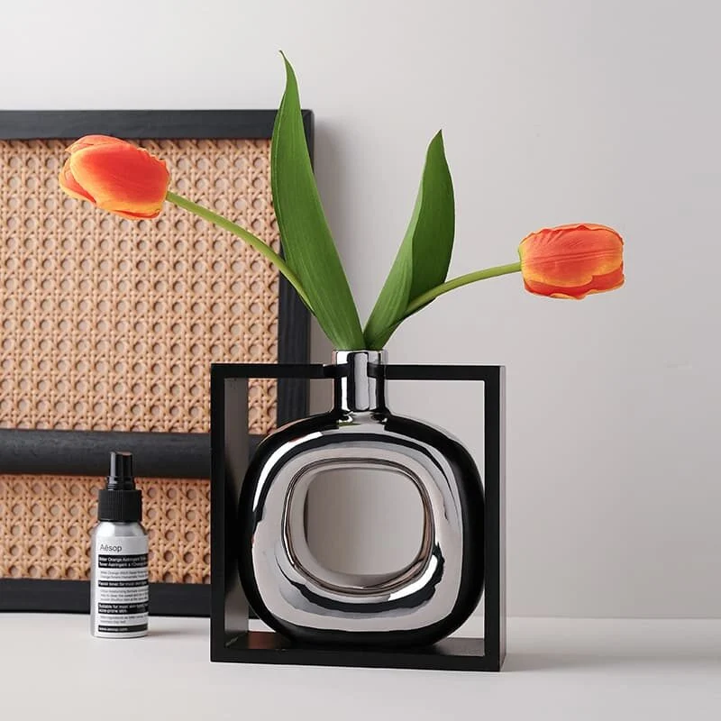 Framed Square Ceramic Vase – Wooden Frame Home Décor (3)