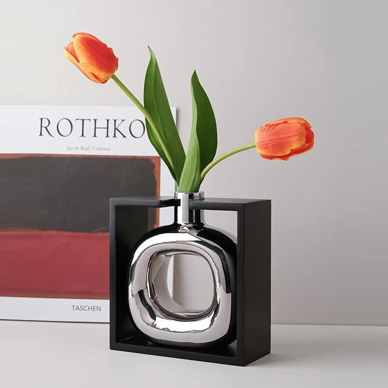 Framed Square Ceramic Vase – Wooden Frame Home Décor (4)