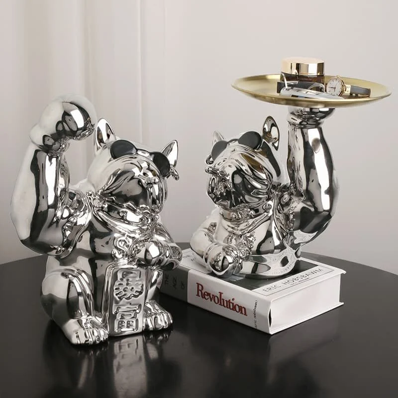 French Bulldog Silver Plated Ceramic Tray (2)