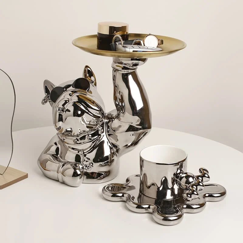 French Bulldog Silver Plated Ceramic Tray (3)