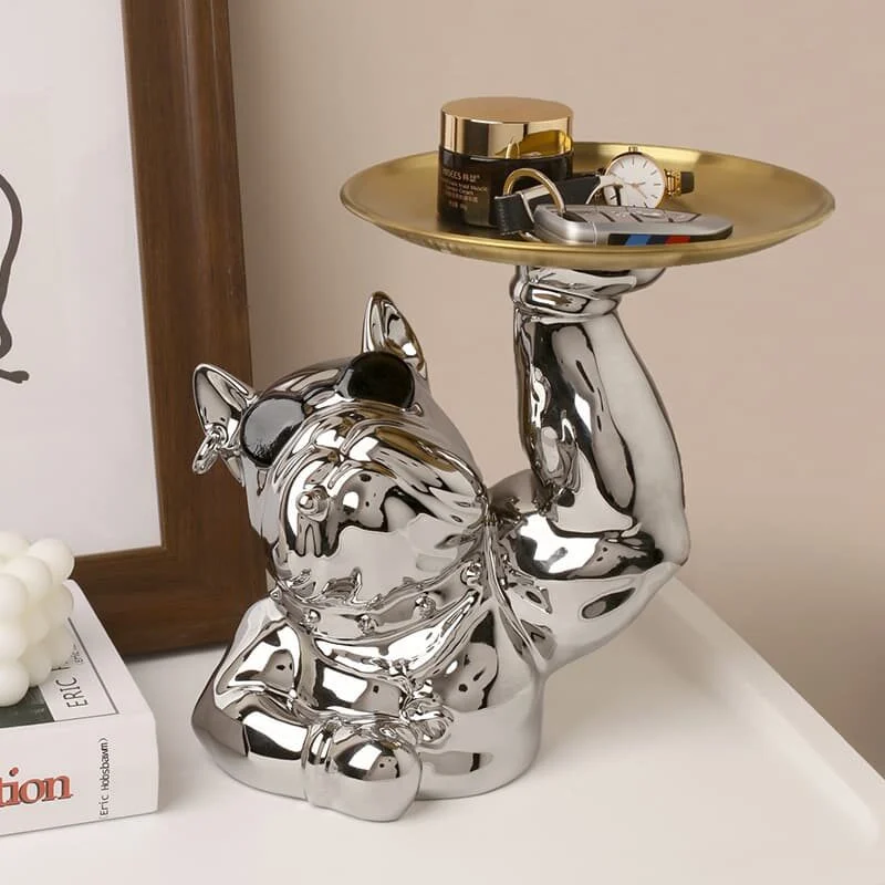 French Bulldog Silver Plated Ceramic Tray (5)