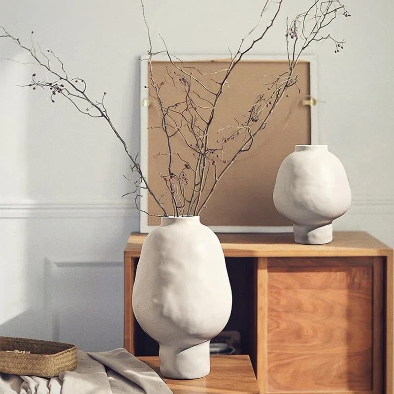 French Retro Textured Ceramic Belly Jar Vase (2)