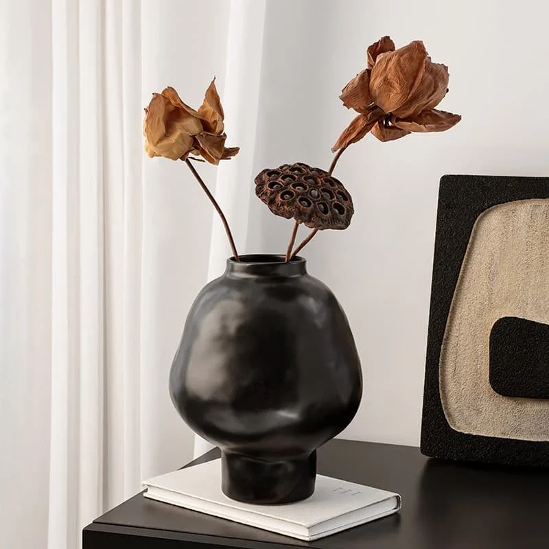 French Retro Textured Ceramic Belly Jar Vase (4)