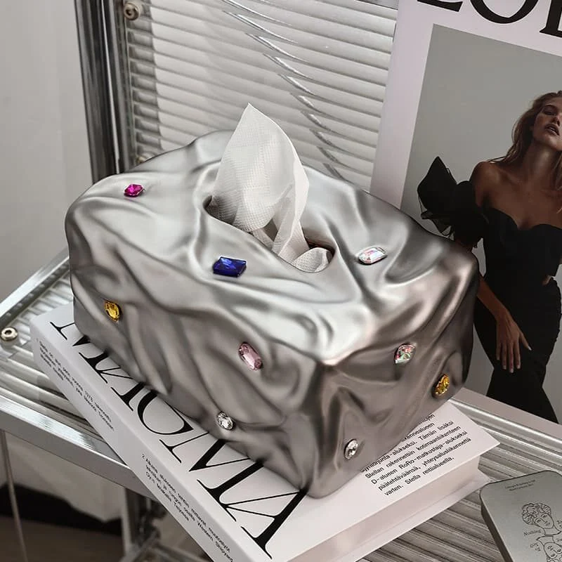 Gemstone Embellished Irregular Texture Ceramic Tissue Box (2)