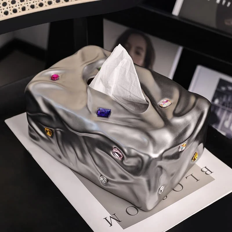 Gemstone Embellished Irregular Texture Ceramic Tissue Box (3)