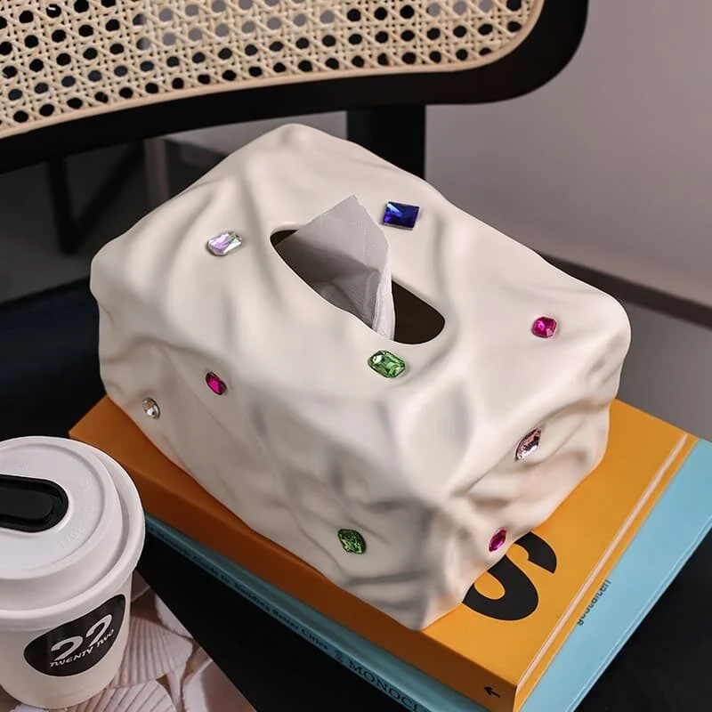 Gemstone Embellished Irregular Texture Ceramic Tissue Box (5)