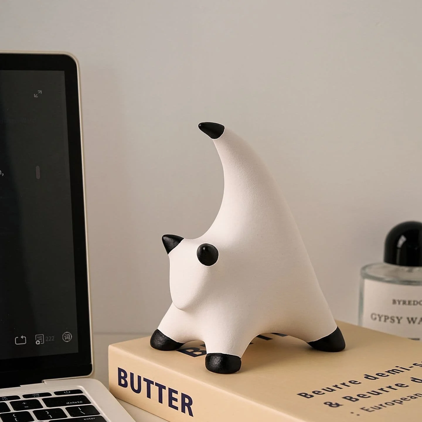 Geometric Black & White Striped Cat Figurine Set (4)