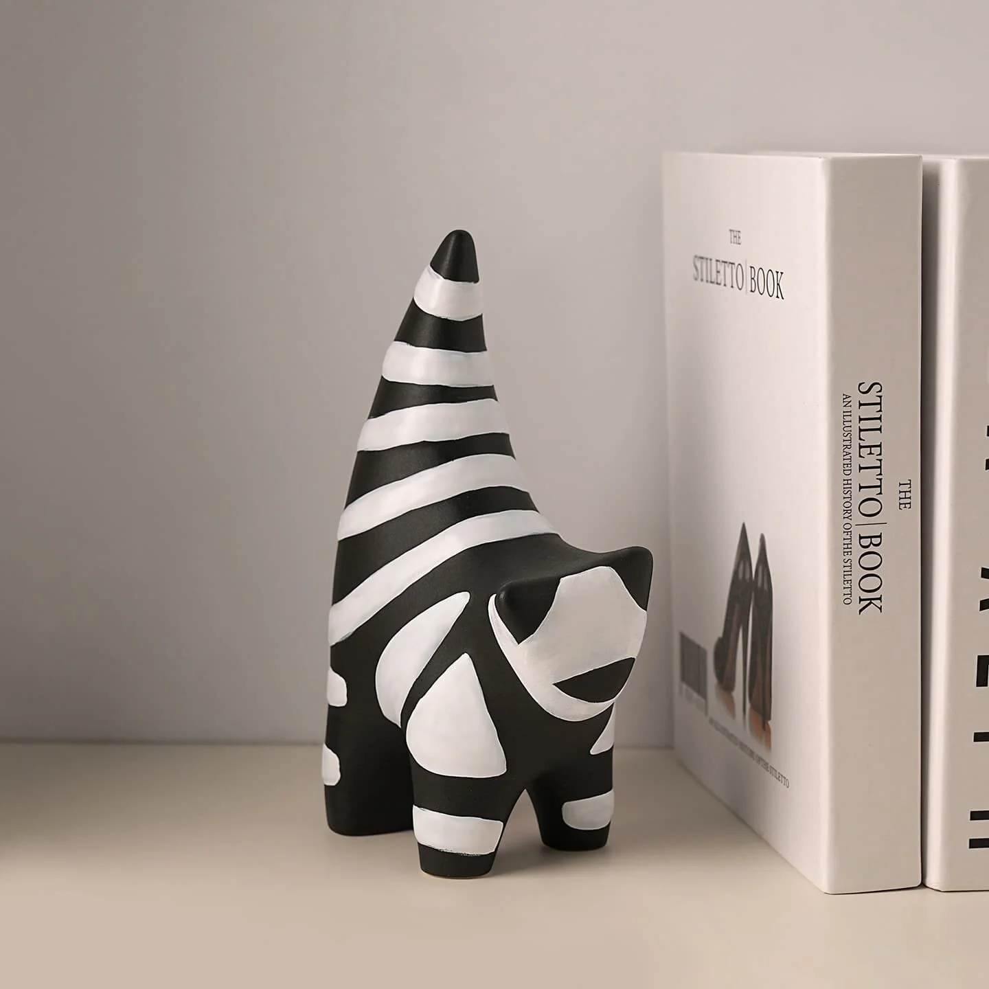 Geometric Black & White Striped Cat Figurine Set (5)