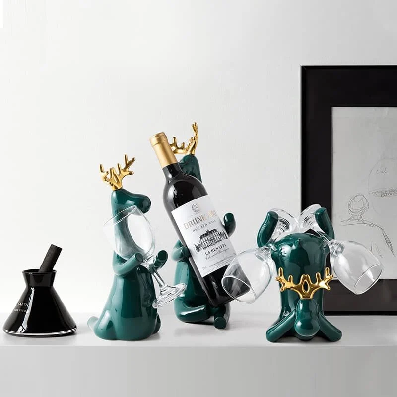 Green Reindeer Wine Holder Figurine (1)