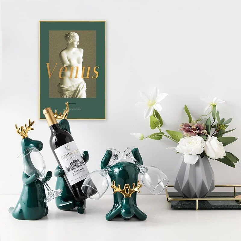 Green Reindeer Wine Holder Figurine (2)