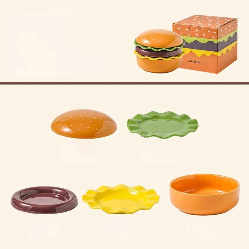 Hamburger Inspired Ceramic Bowl & Plate Set – Creative Tableware (5)