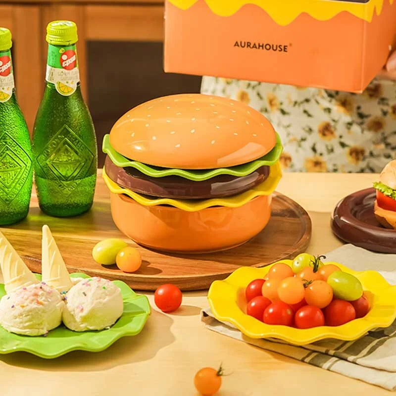 Hamburger Inspired Ceramic Bowl & Plate Set