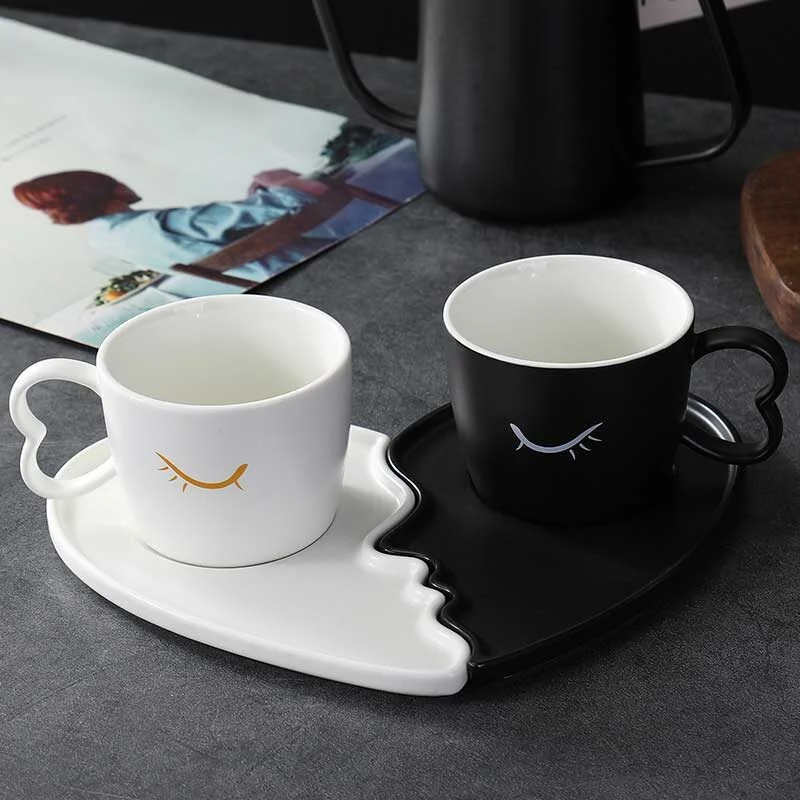 Heart Fusion Black & White Ceramic Coffee Set (1)