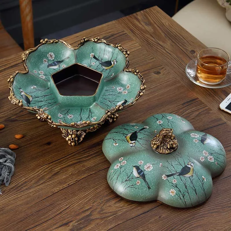 High Foot Vintage Multi Compartment Resin Fruit Plate – Teal Green Luxury (3)
