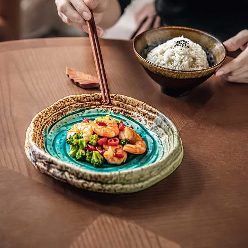 Ice Crack Glaze Ceramic Deep Plate – Pond Inspired Shape (2)