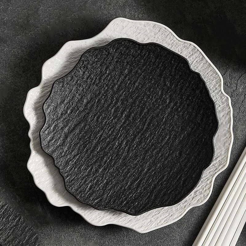 Japanese Style Black & White Stone Pattern Ceramic Tableware Set (4)