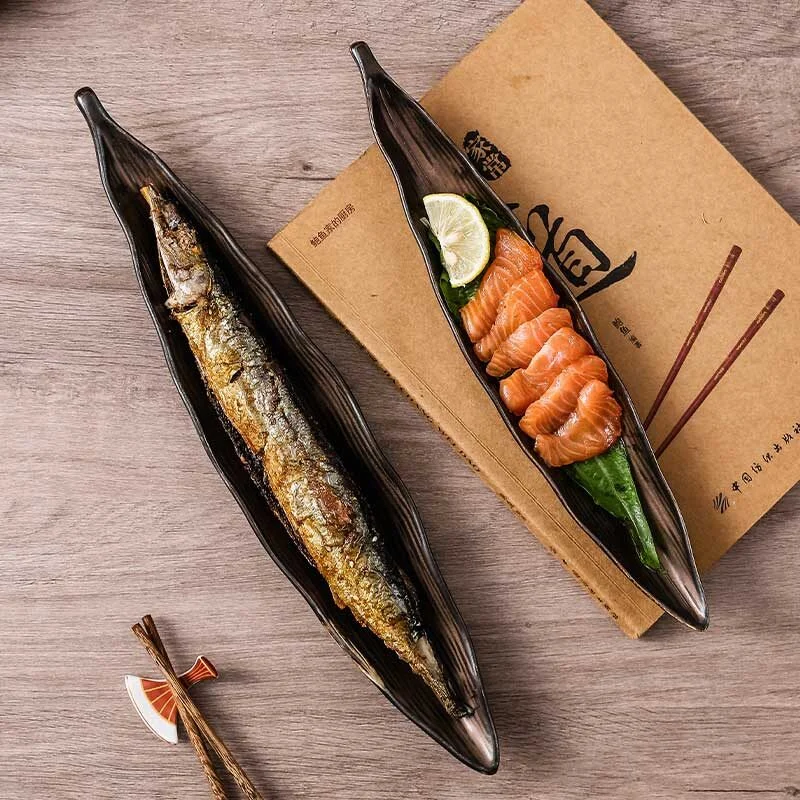 Japanese Style Creative Leaf Shaped Sanma Plate (5)