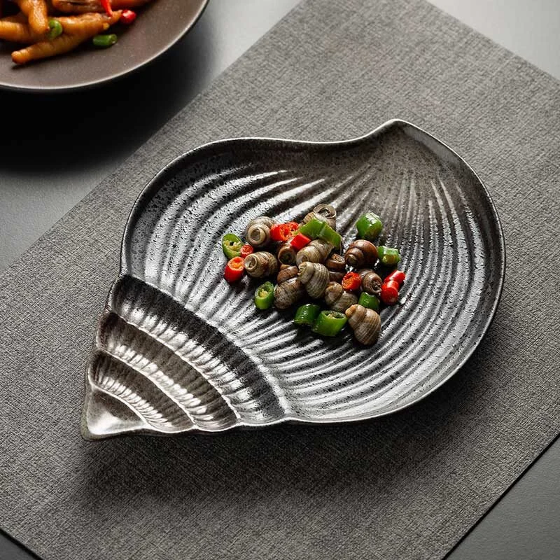 Japanese-Style Vintage Black Rock Ceramic Plate