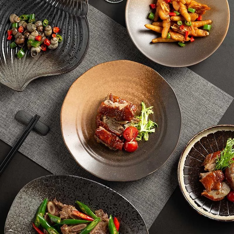 Japanese-Style Vintage Black Rock Ceramic Plate