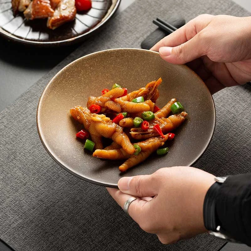 Japanese-Style Vintage Black Rock Ceramic Plate